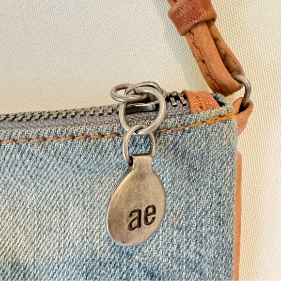 Vintage American Eagle Denim Wristlet Blue Jean Wallet Cognac Strap Y2K Bohemian - Picture 6 of 9